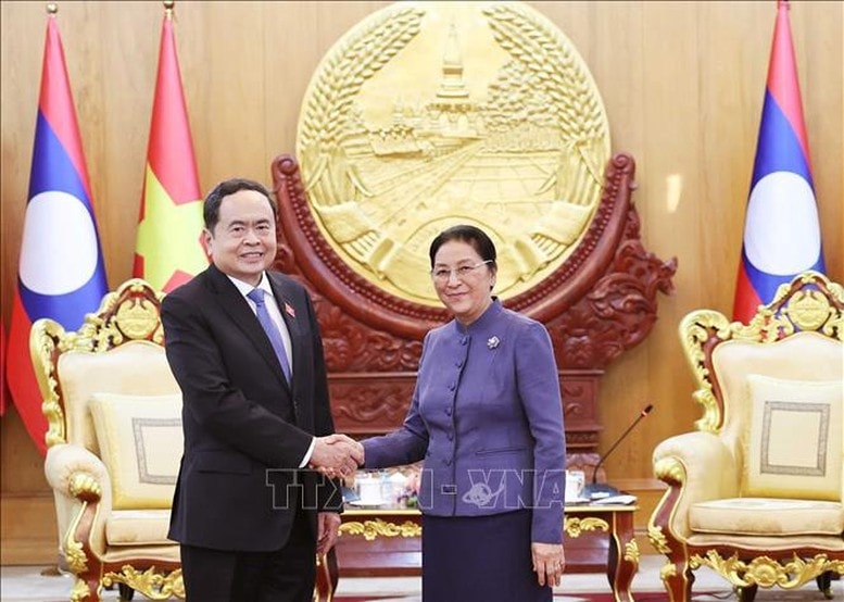 Chủ tịch Quốc hội Trần Thanh Mẫn gặp Phó Chủ tịch nước Lào Pany Yathotou - Ảnh: TTXVN