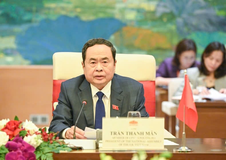 Chủ tịch Quốc hội Trần Thanh Mẫn phát biểu tại buổi hội đàm.