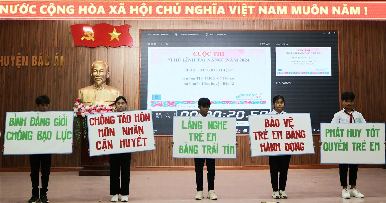 Hội Liên hiệp Phụ nữ tỉnh phối hợp Sở Giáo Dục và Đào tạo Ninh Thuận tổ chức Cuộc thi “Thủ lĩnh tài năng” năm 2024. Trong ảnh: Phần thi của học sinh Trường TH- THCS Võ Thị Sáu (xã Phước Hoà, huyện Bác Ái) Hội Liên hiệp Phụ nữ tỉnh phối hợp Sở Giáo Dục và Đào tạo Ninh Thuận tổ chức Cuộc thi “Thủ lĩnh tài năng” năm 2024. Trong ảnh: Phần thi của học sinh Trường TH- THCS Võ Thị Sáu (xã Phước Hoà, huyện Bác Ái)