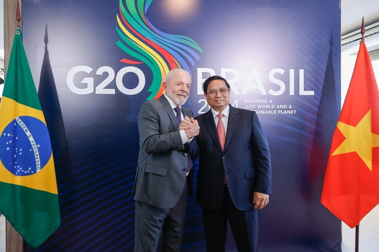 Thủ tướng Chính phủ Phạm Minh Chính và Tổng thống Brazil Luiz Inácio Lula da Silva trước hội đàm - Ảnh: VGP/Nhật Bắc Thủ tướng Chính phủ Phạm Minh Chính và Tổng thống Brazil Luiz Inácio Lula da Silva trước hội đàm - Ảnh: VGP/Nhật Bắc