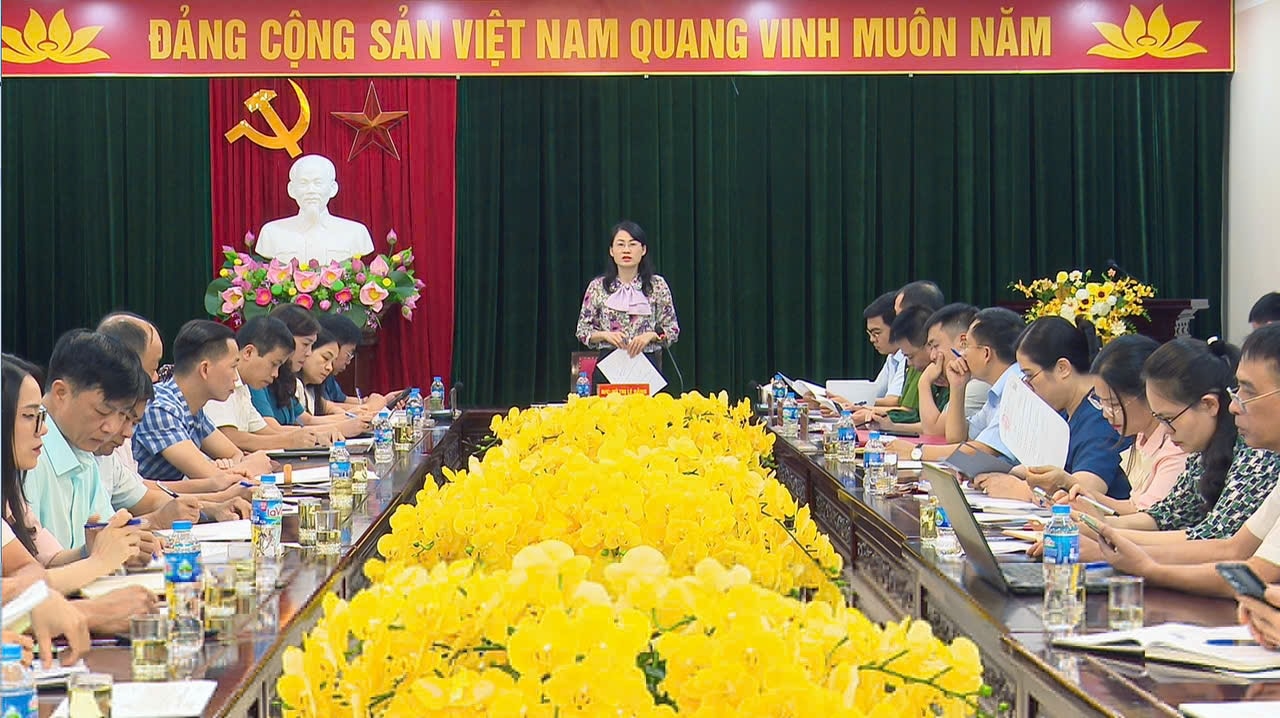Bà Vũ Thị Lệ Hằng, Bí thư Huyện ủy, Trưởng Ban Chỉ đạo triển khai xóa nhà tạm, nhà dột nát trên địa bàn huyện Đồng Hỷ chủ trì cuộc họp.
