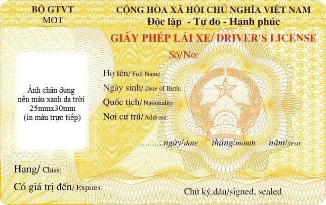 mặt trước -Mẫu giấy phép lái xe áp dụng từ ngày 1/1/2025 đến 31/12/2025. Ảnh: Bộ GTVT