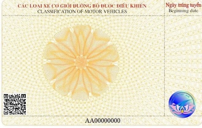 Mặt sau - Mẫu giấy phép lái xe áp dụng từ ngày 1/1/2025 đến 31/12/2025. Ảnh: Bộ GTVT