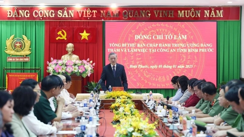 Tổng Bí thư Tô Lâm phát biểu tại buổi làm việc. (Ảnh: Thống Nhất/TTXVN) Tổng Bí thư Tô Lâm phát biểu tại buổi làm việc. (Ảnh: Thống Nhất/TTXVN)