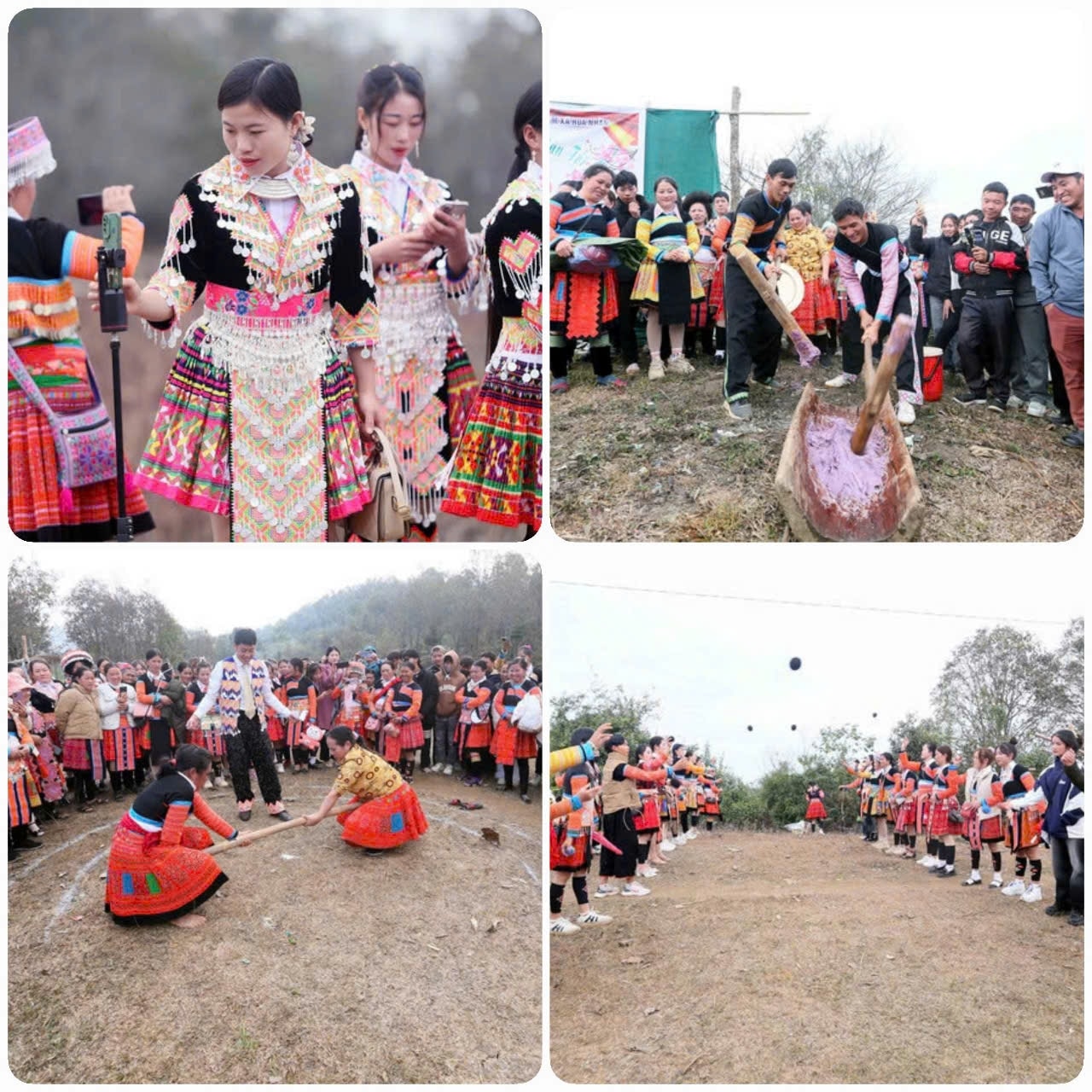 Thi làm bánh dày, thi ném Pao, đẩy gậy, múa khèn trong ngày Tết cổ truyền của Đồng bào dân tộc Mông ở xã Hua Nhàn, huyện Bắc Yên. Ảnh: Quang Quyết – TTXVN Thi làm bánh dày, thi ném Pao, đẩy gậy, múa khèn trong ngày Tết cổ truyền của Đồng bào dân tộc Mông ở xã Hua Nhàn, huyện Bắc Yên. Ảnh: Quang Quyết – TTXVN