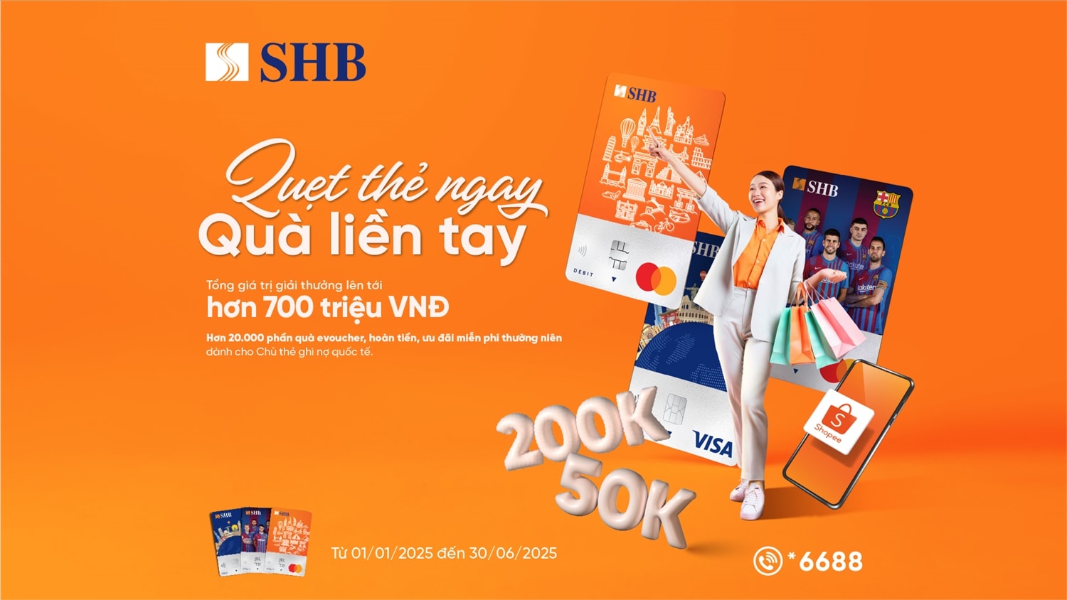 (CĐ Bùi Hạ) Hàng ngàn phần quà hấp dẫn dành tặng chủ thẻ ghi nợ quốc tế SHB đầu năm mới
