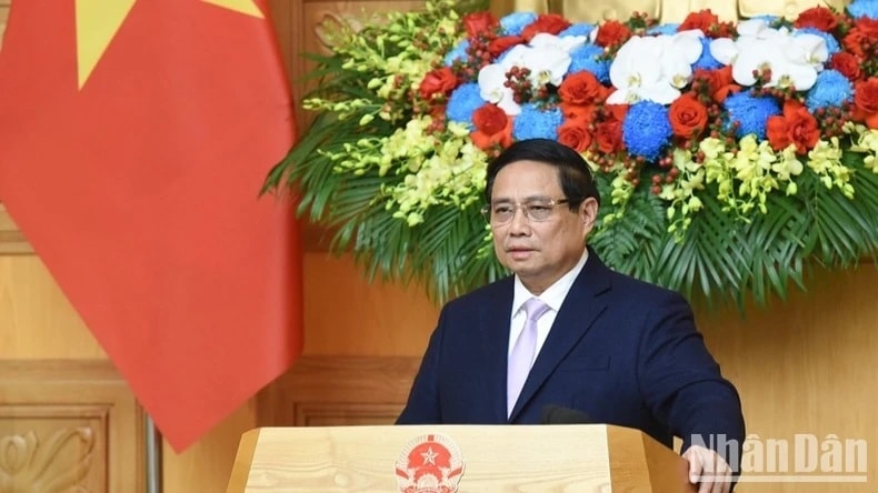 Thủ tướng Phạm Minh Chính phát biểu ý kiến tại Tọa đàm. (Ảnh: TRẦN HẢI) Thủ tướng Phạm Minh Chính phát biểu ý kiến tại Tọa đàm. (Ảnh: TRẦN HẢI)