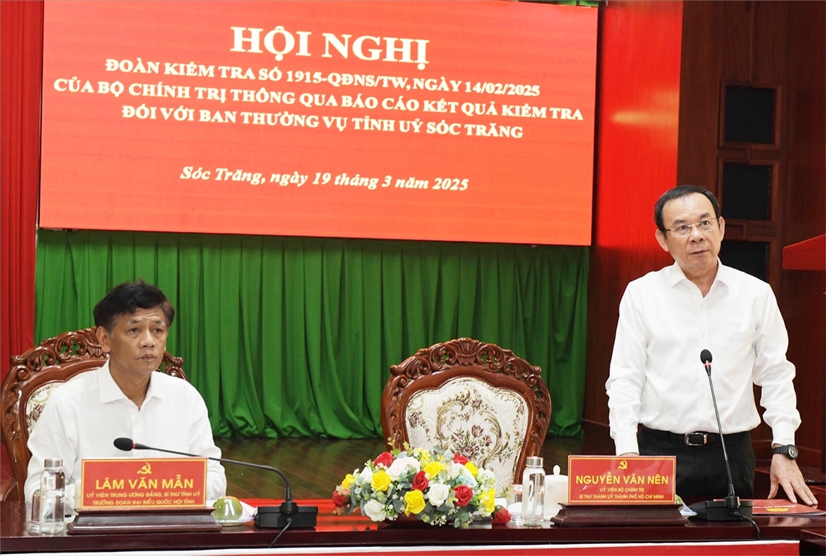 Ủy viên Bộ Chính trị, Bí thư Thành ủy TP. Hồ Chí Minh Nguyễn Văn Nên - Trưởng đoàn kiểm tra số 1915 của Bộ Chính trị, phát biểu tại Hội nghị Ủy viên Bộ Chính trị, Bí thư Thành ủy TP. Hồ Chí Minh Nguyễn Văn Nên - Trưởng đoàn kiểm tra số 1915 của Bộ Chính trị, phát biểu tại Hội nghị