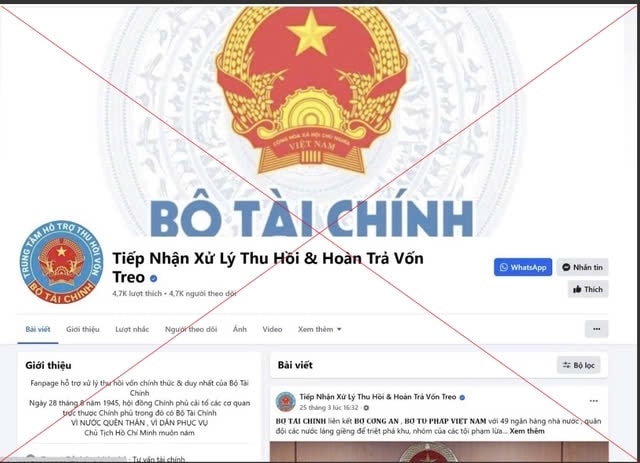 Trang facebook giả mạo Bộ Tài chính Trang facebook giả mạo Bộ Tài chính