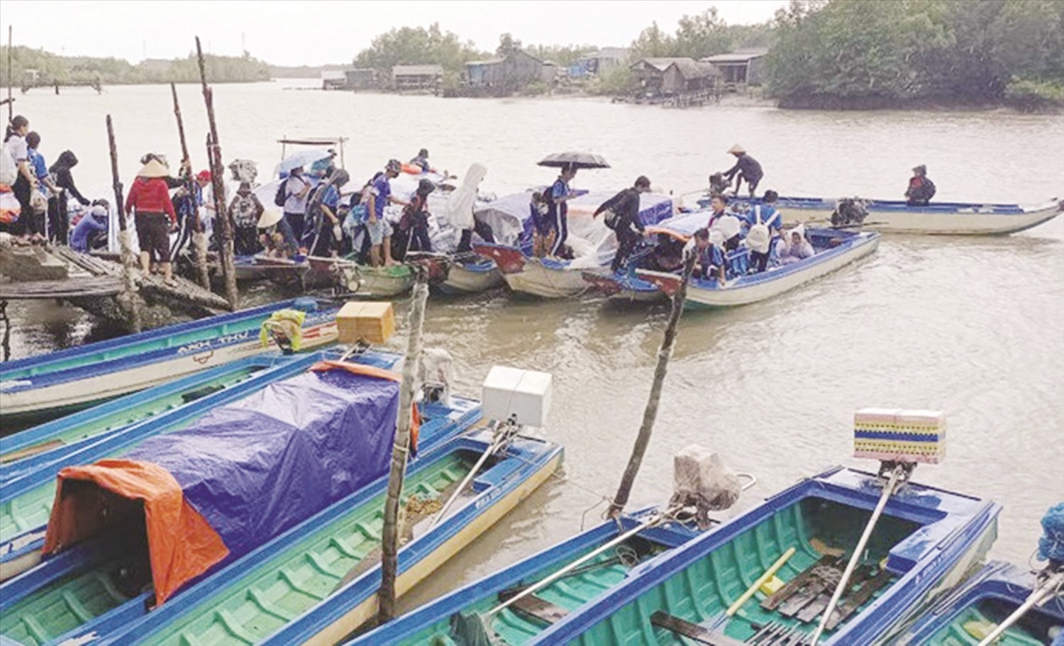 Những chuyến đò chòng chành đưa đón học sinh ở xã Đất Mũi, huyện Ngọc Hiển, tỉnh Cà Mau theo đuổi con chữ