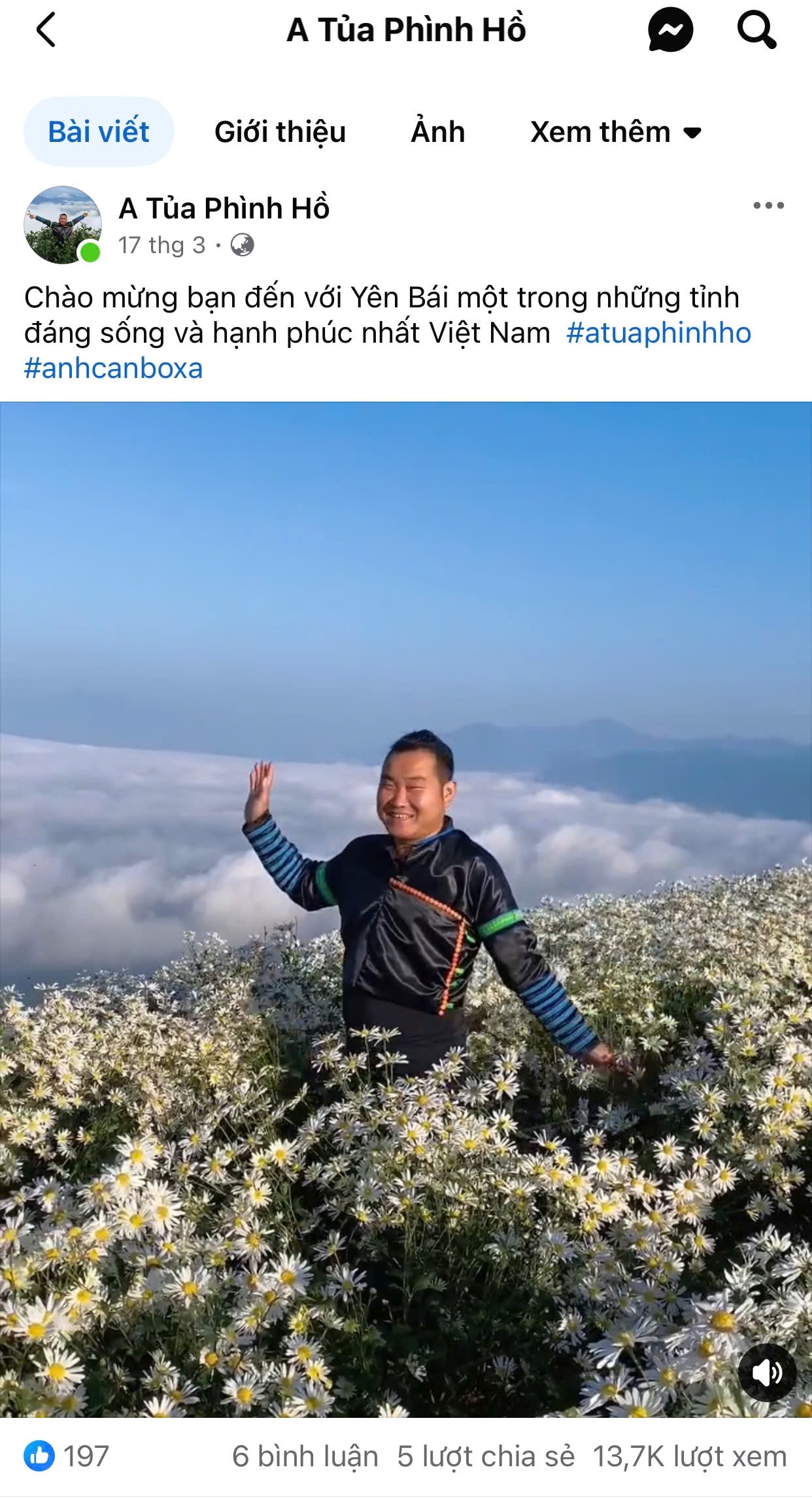 Anh Sùng A Tủa quảng bá hình ảnh quê hương trên nền tảng Facebook thu hút được lượng tác tác lớn