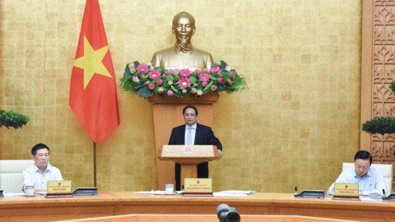 Thủ tướng Phạm Minh Chính chủ trì phiên họp Chính phủ chuyên đề về xây dựng pháp luật. (Ảnh: TRẦN HẢI)