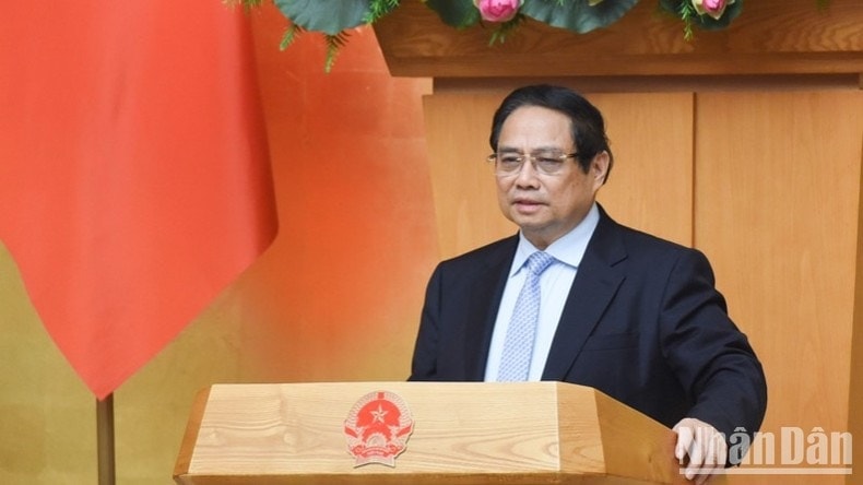 Thủ tướng Phạm Minh Chính phát biểu ý kiến tại phiên họp. (Ảnh: TRẦN HẢI).