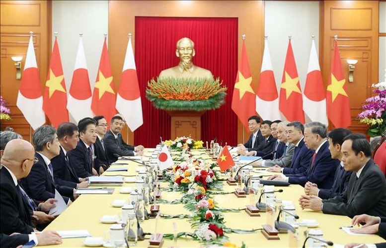 Tổng Bí thư Tô Lâm bày tỏ vui mừng khi quan hệ Việt Nam - Nhật Bản tiếp tục phát triển tốt đẹp, toàn diện trên tất cả các lĩnh vực với sự tin cậy chính trị cao, đặc biệt sau khi hai nước nâng cấp khuôn khổ lên Đối tác Chiến lược toàn diện - Ảnh: TTXVN