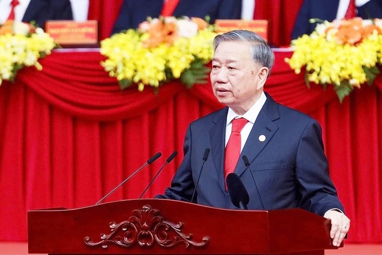 Tổng Bí thư Tô Lâm đọc Diễn văn Kỷ niệm 50 năm Ngày Giải phóng miền Nam, thống nhất đất nước - Ảnh: TTXVN