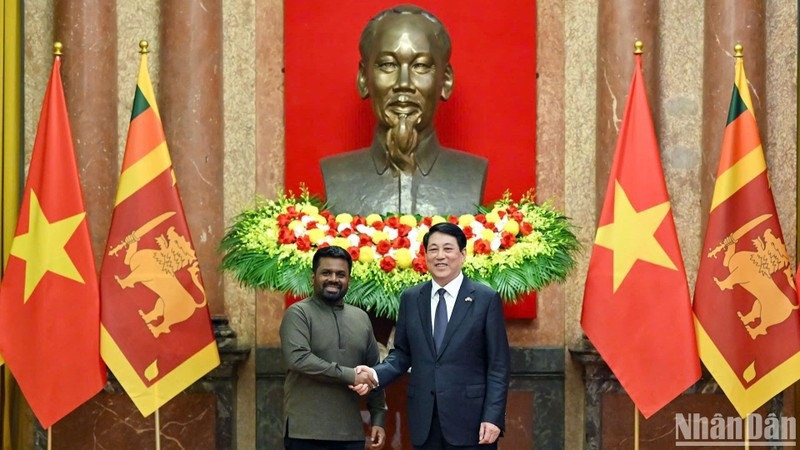 Chủ tịch nước Lương Cường và Tổng thống Sri Lanka Anura Kumara Dissanayaka tại buổi hội đàm.