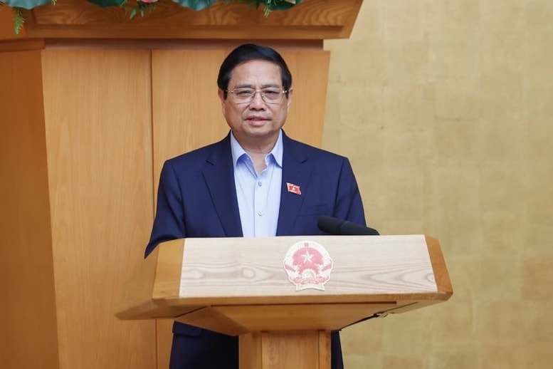 Thủ tướng phát biểu tại Phiên họp của Chính phủ về việc sắp xếp, tổ chức lại đơn vị hành chính các cấp và xây dựng mô hình tổ chức chính quyền địa phương 2 cấp - Ảnh: VGP/Nhật Bắc