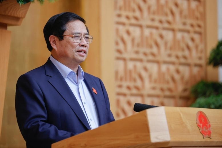 Thủ tướng Phạm Minh Chính phát biểu kết luận Phiên họp của Chính phủ về việc sắp xếp, tổ chức lại đơn vị hành chính các cấp và xây dựng mô hình tổ chức chính quyền địa phương 2 cấp - Ảnh: VGP/Nhật Bắc