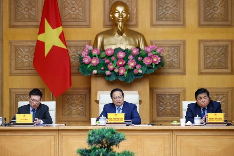 Thủ tướng và các Phó Thủ tướng Chính phủ: Hồ Đức Phớc, Nguyễn Chí Dũng dự cuộc làm việc - Ảnh: VGP/Nhật Bắc