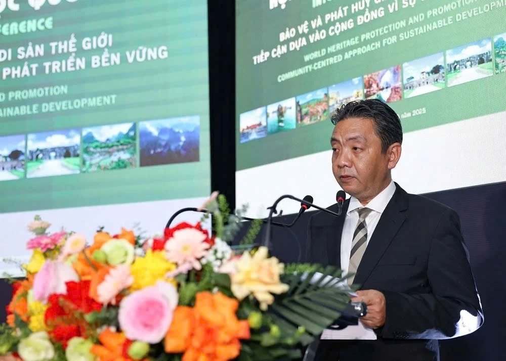 Thứ trưởng Bộ VHTTDL, Phó Chủ tịch Uỷ ban Quốc gia UNESCO Việt Nam Hoàng Đạo Cương phát biểu tại Hội thảo.Ảnh:TL