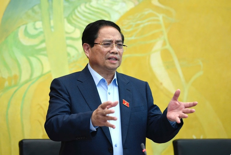 Thủ tướng Phạm Minh Chính phát biểu thảo luận tại tổ đại biểu Quốc hội sáng 23/5 - Ảnh: VGP/Nhật Bắc