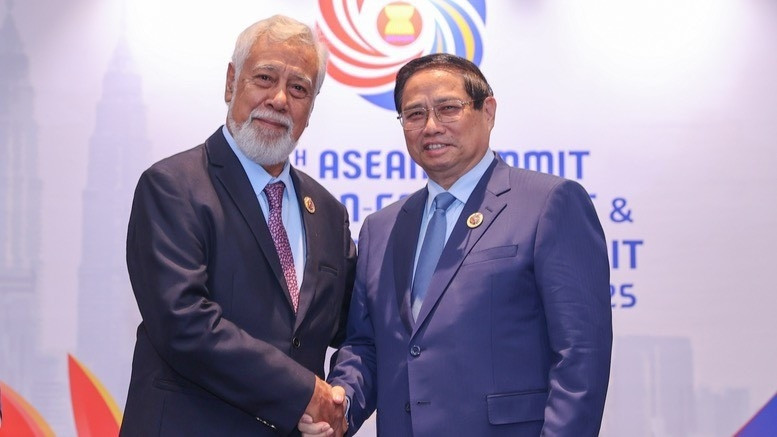 Thủ tướng Phạm Minh Chính và Thủ tướng Timor-Leste Xanana Gusmao. (Ảnh: VGP/Nhật Bắc) Thủ tướng Phạm Minh Chính và Thủ tướng Timor-Leste Xanana Gusmao. (Ảnh: VGP/Nhật Bắc)