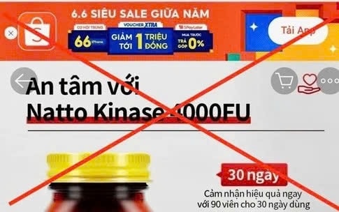 Hình ảnh sản phẩm Natto Kinase 4000fu được bán trên sàn thương mại điện tử Shopee chưa được cấp Giấy tiếp nhận đăng ký bản công bố sản phẩm. Ảnh Cục An toàn thực phẩm.