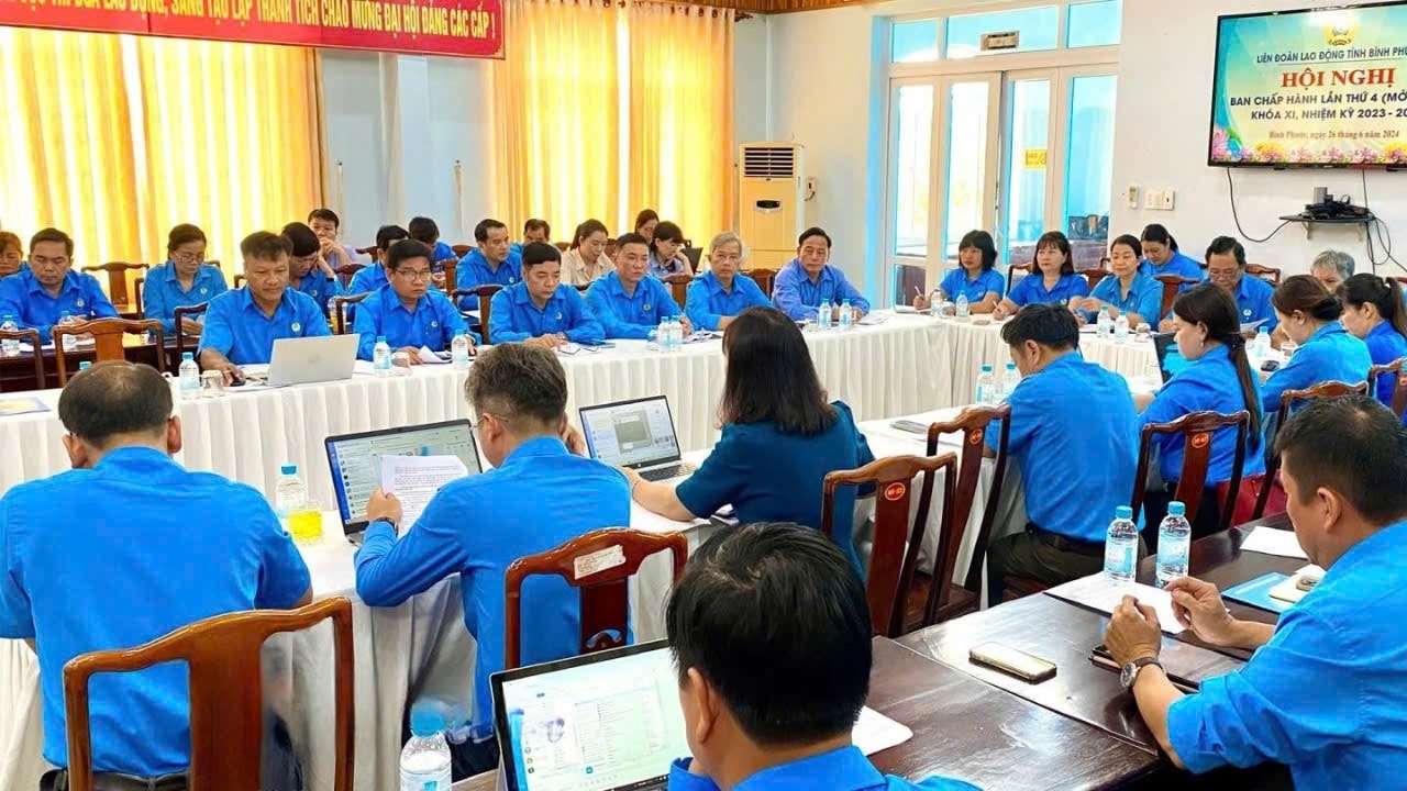 Hội nghị Ban chấp hành lần thứ 4 (mở rộng) được tổ chức tại hội trường Liên đoàn Lao động tỉnh Bình Phước. Ảnh: Minh Họa