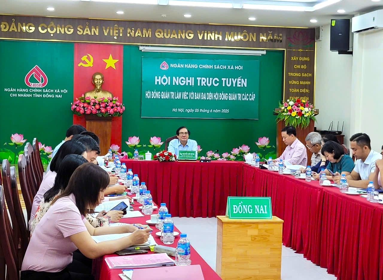 Phó Chủ tịch UBND tỉnh, Trưởng ban Đại diện HĐQT NHCSXH tỉnh Nguyễn Sơn Hùng chủ trì tại điểm cầu tỉnh Đồng Nai