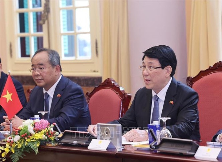Chủ tịch nước Lương Cường phát biểu tại hội đàm - Ảnh: TTXVN Chủ tịch nước Lương Cường phát biểu tại hội đàm - Ảnh: TTXVN