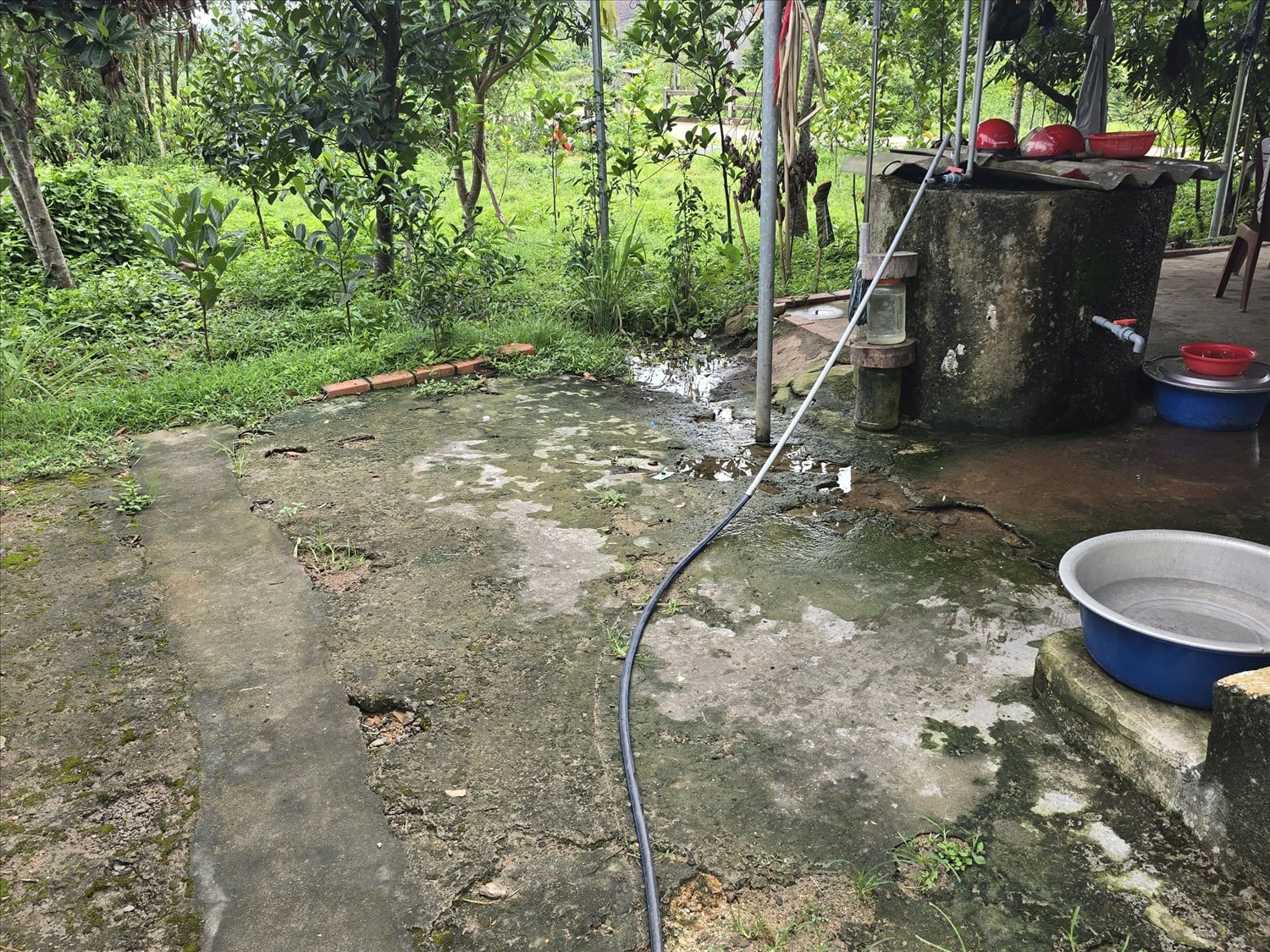 Người dân phải kéo ống dẫn nước từ trên suối về dùng - Ảnh Mỹ Dung