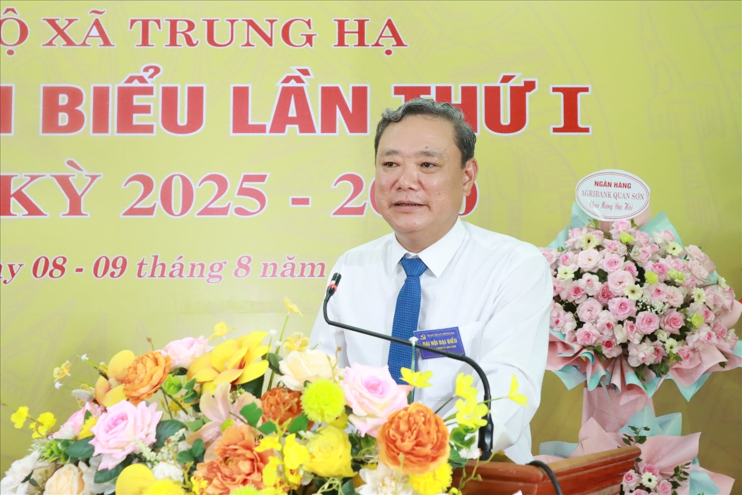 Ông Lê Anh Xuân, Ủy viên Ban Thường vụ Tỉnh ủy, Bí thư phường Hạc Thành tỉnh Thanh Hóa phát biểu chỉ đạo tại Đại hội. (Ảnh: Quỳnh Trâm)