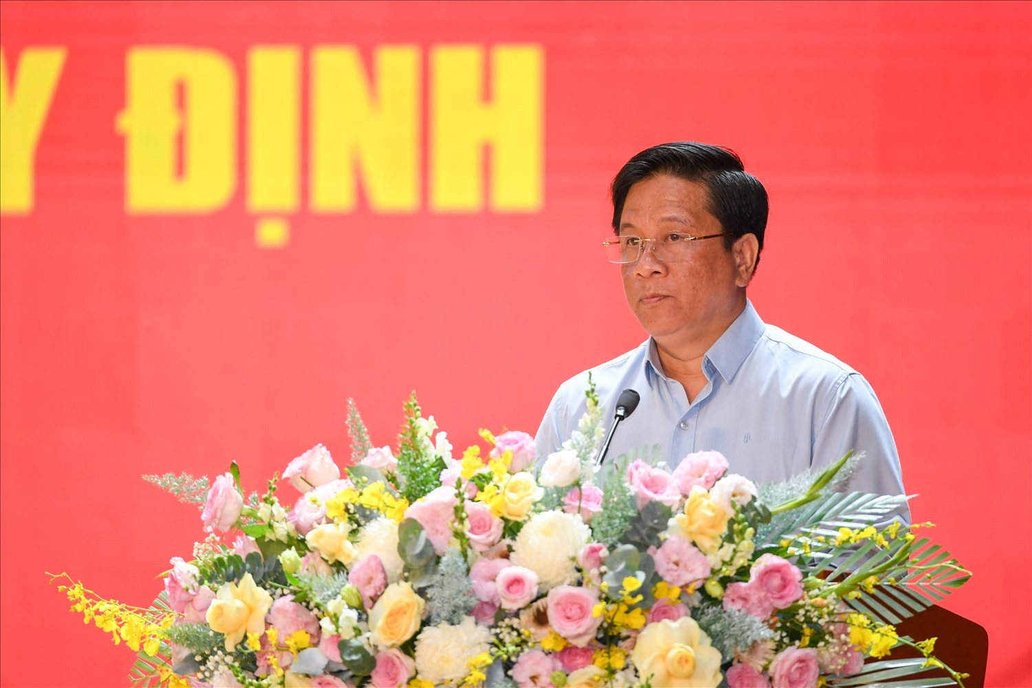 Ủy viên dự khuyết Ban Chấp hành Trung ương Đảng, Phó Bí thư Tỉnh ủy, Chủ tịch UBND tỉnh An Giang Hồ Văn Mừng phát biểu tại buổi lễ ( Ảnh: Phương Vũ)