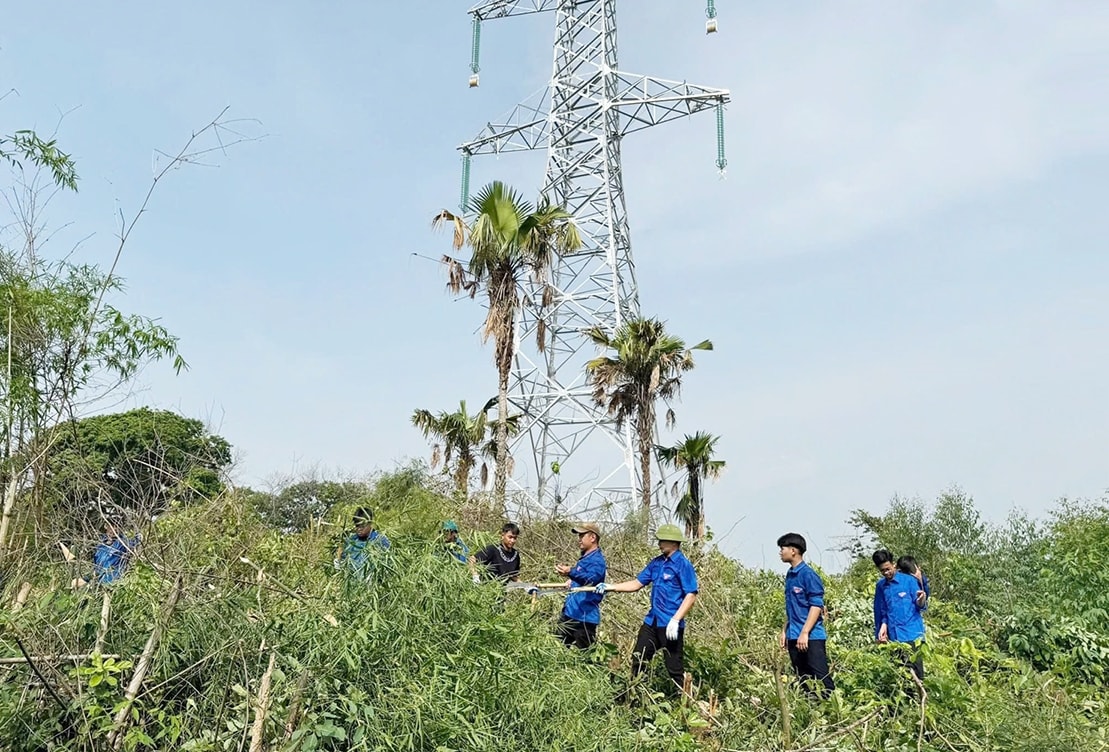 Đoàn viên, thanh niên tham gia một số phần việc thuộc dự án Đường dây 500 kV Lào Cai - Vĩnh Yên  (ảnh Trọng Bảo)