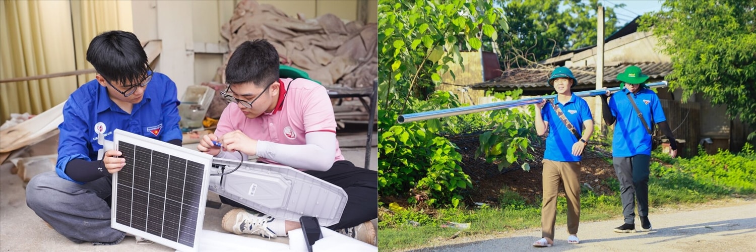 Việc lắp 100 cột đèn giữa trời nắng gắt và địa hình dốc, nhiều suối là thách thức lớn với các sinh viên Trường Đại học Văn hoá Hà Nội. Việc lắp 100 cột đèn giữa trời nắng gắt và địa hình dốc, nhiều suối là thách thức lớn với các sinh viên Trường Đại học Văn hoá Hà Nội.