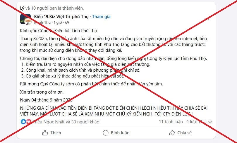 TIN CHỊ HẠ- EVNNPC cảnh báo hiện tượng lan truyền thông tin sai sự thật về hóa đơn tiền điện trên mạng xã hội 4