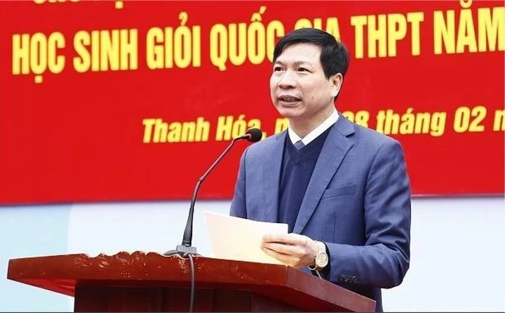 Ông Trần Văn Thức phát biểu tại một hội nghị khi còn đương chức giám đốc Sở Giáo dục và Đào tạo Thanh Hóa - Ảnh: CTV