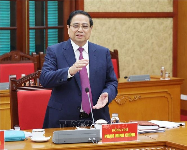 Thủ tướng Phạm Minh Chính phát biểu tại buổi làm việc - Ảnh: TTXVN