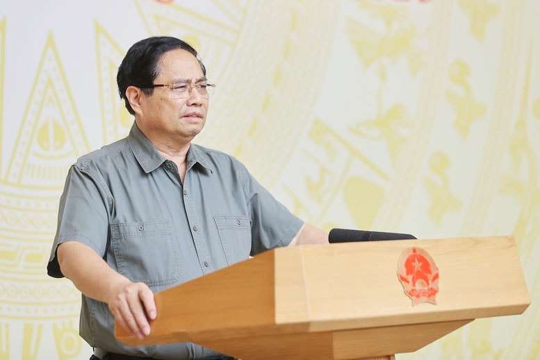 Thủ tướng Phạm Minh Chính, Trưởng Ban Chỉ đạo Trung ương về chính sách nhà ở và thị trường bất động sản, chủ trì hội nghị công bố quyết định kiện toàn Ban Chỉ đạo và phiên họp thứ nhất của Ban Chỉ đạo - Ảnh: VGP/Nhật Bắc