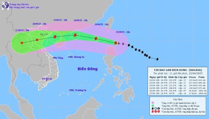 Dự báo tối nay 22-9 bão Ragasa sẽ đi vào Biển Đông, trở thành cơn bão số 9 năm 2025
