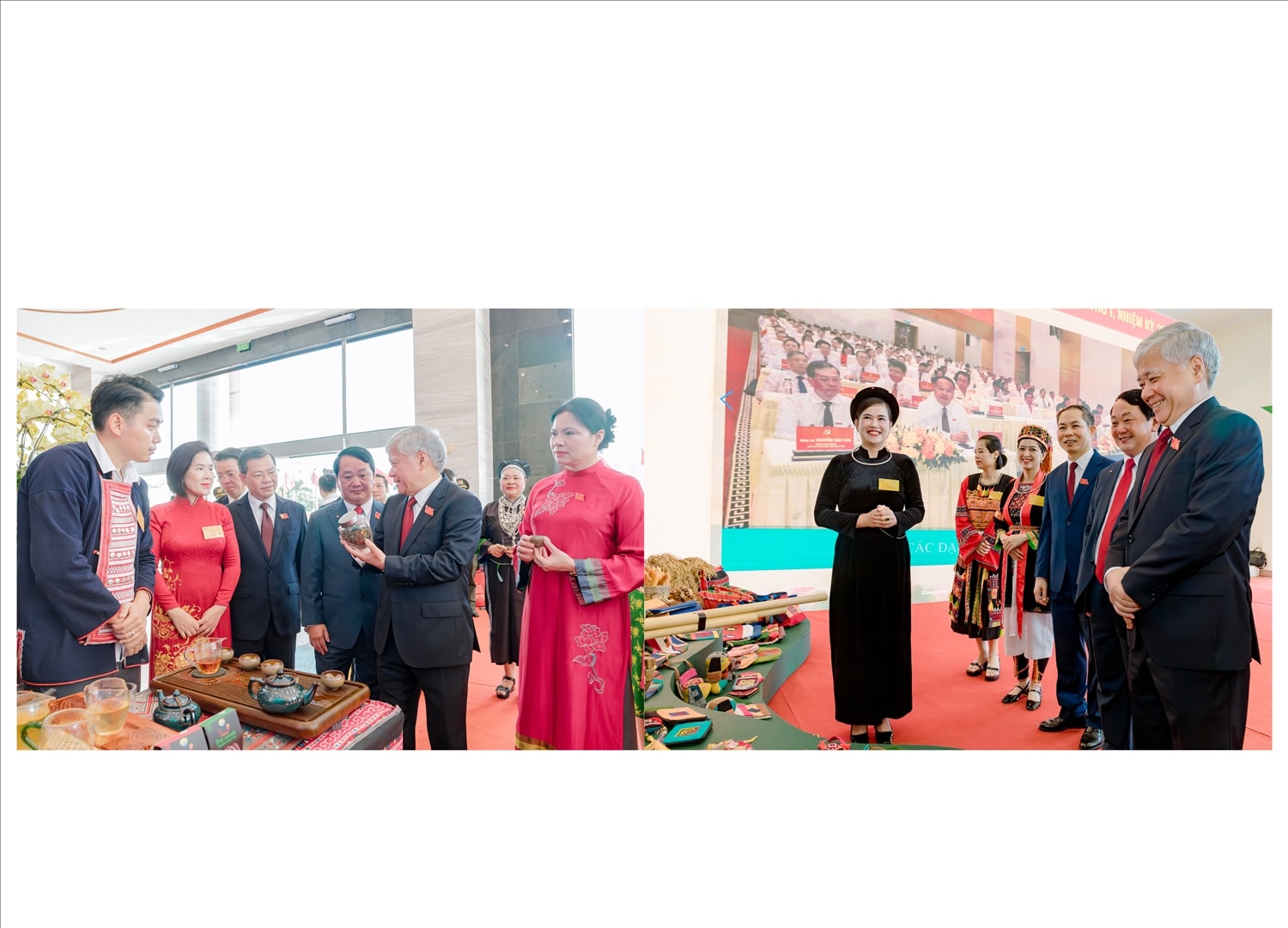 Ủy viên Bộ Chính trị, Bí thư Trung ương Đảng, Chủ tịch Ủy ban Trung ương MTTQ Việt Nam Đỗ Văn Chiến tham quan các gian hàng trưng bày sản phẩm thủ công truyền thống và đặc sản của tỉnh Tuyên Quang.