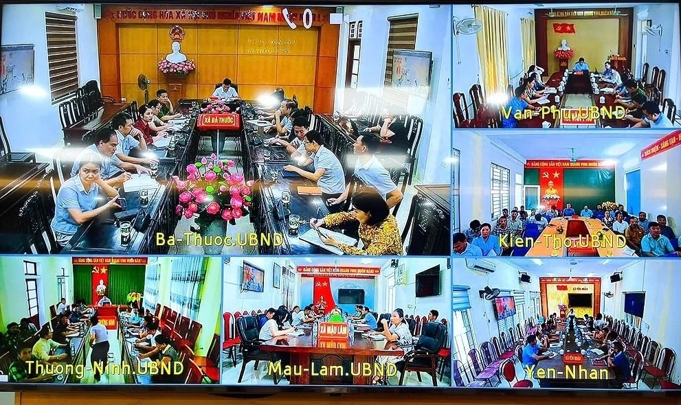 Hội nghị kết nối đến 76 điểm cầu các xã miền núi của tỉnh. (Ảnh chụp màn hình)