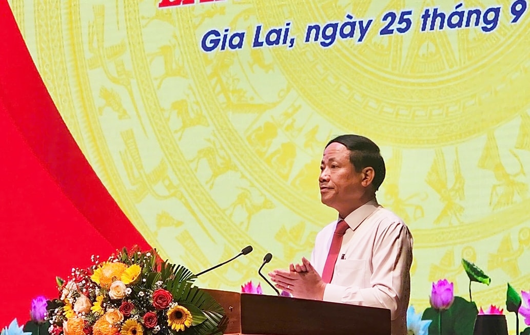 Ông Phạm Anh Tuấn - Chủ tịch UBND tỉnh Gia Lai, phát biểu tại Đại hội