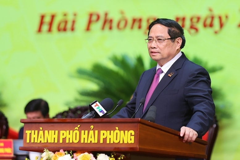 Thủ tướng Phạm Minh Chính nhấn mạnh, Hải Phòng giữ vững vai trò tiên phong, đầu tàu, sớm trở thành thành phố xã hội chủ nghĩa - Ảnh: VGP/Nhật Bắc Thủ tướng Phạm Minh Chính nhấn mạnh, Hải Phòng giữ vững vai trò tiên phong, đầu tàu, sớm trở thành thành phố xã hội chủ nghĩa - Ảnh: VGP/Nhật Bắc
