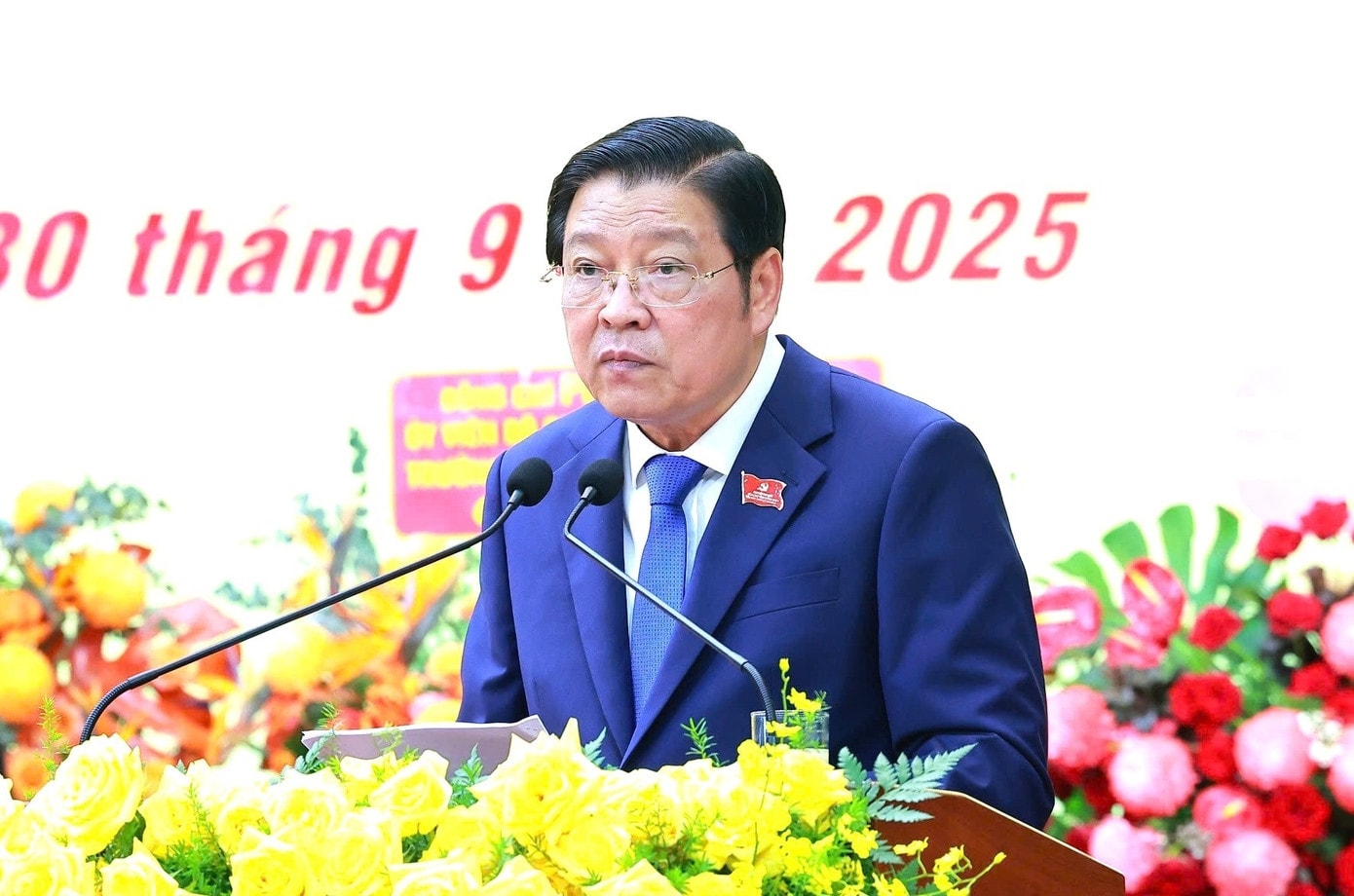 Ông Phan Đình Trạc, Ủy viên Bộ Chính trị, Trưởng ban Nội chính Trung ương phát biểu chỉ đạo tại Đại hội