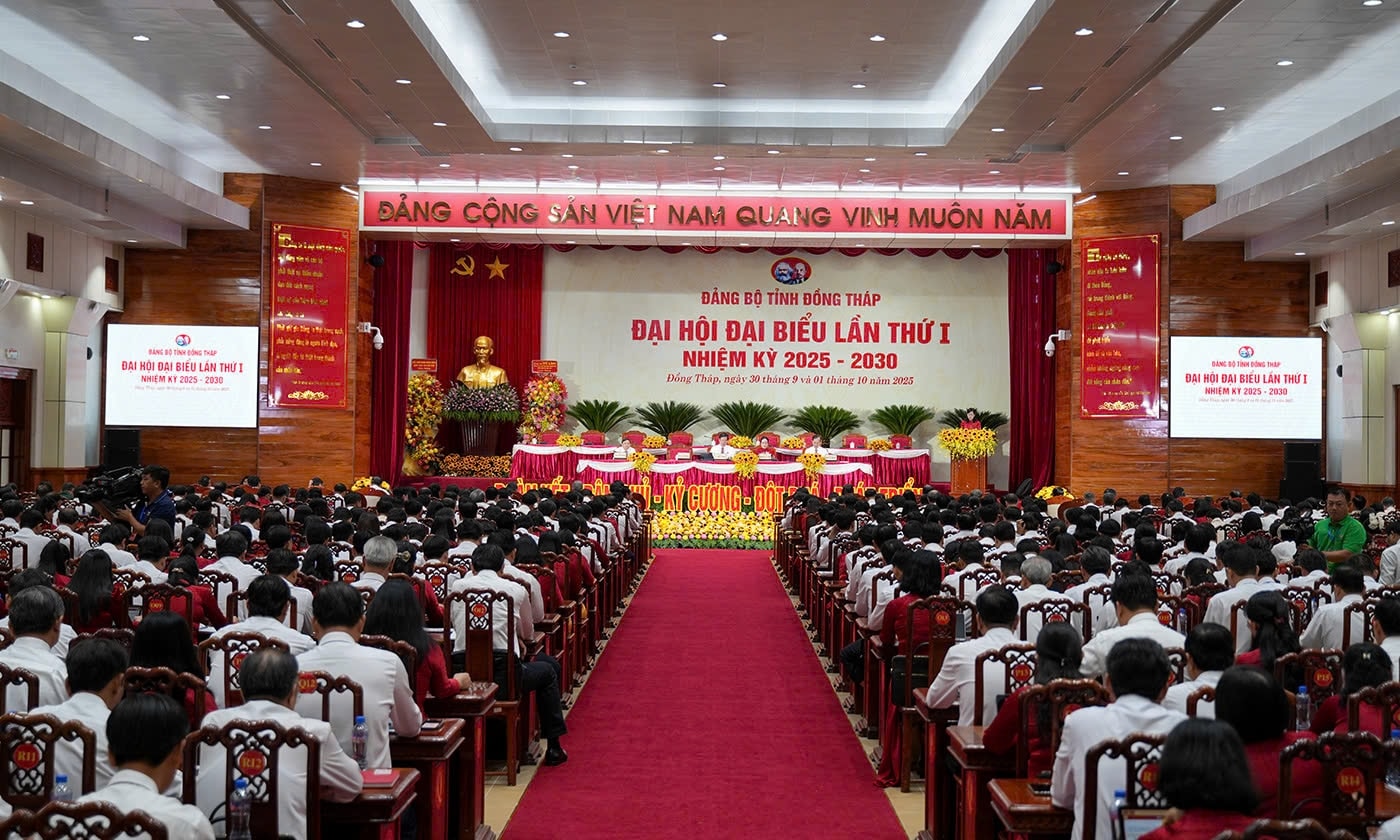 Quang cảnh Đại hội đại biểu Đảng bộ tỉnh Đồng Tháp lần thứ I, nhiệm kỳ 2025-2030 