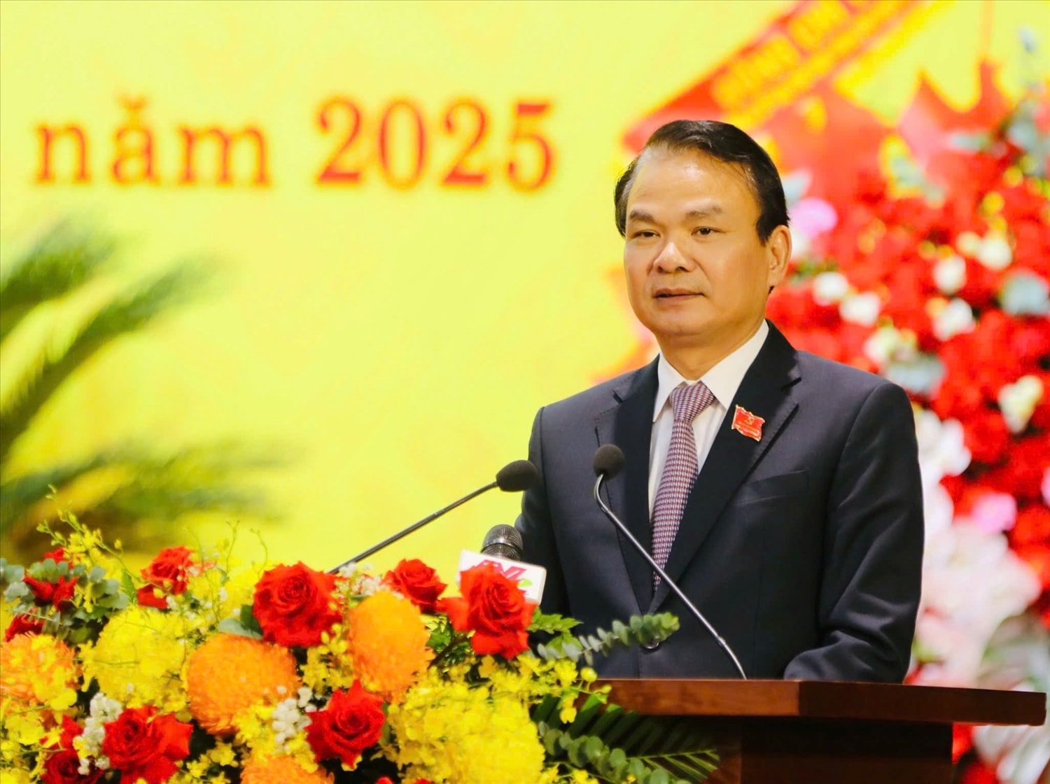 Ủy viên Trung ương Đảng, tân Bí thư Tỉnh ủy Ninh Bình Đặng Xuân Phong phát biểu tại Đại hội(ảnh CTV)