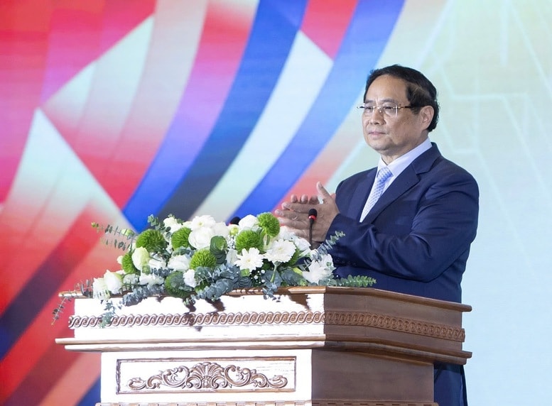 Thủ tướng Phạm Minh Chính Phát biểu đáp từ sau phát biểu chỉ đạo của Tổng Bí thư Tô Lâm - Ảnh: VGP/Nhật Bắc