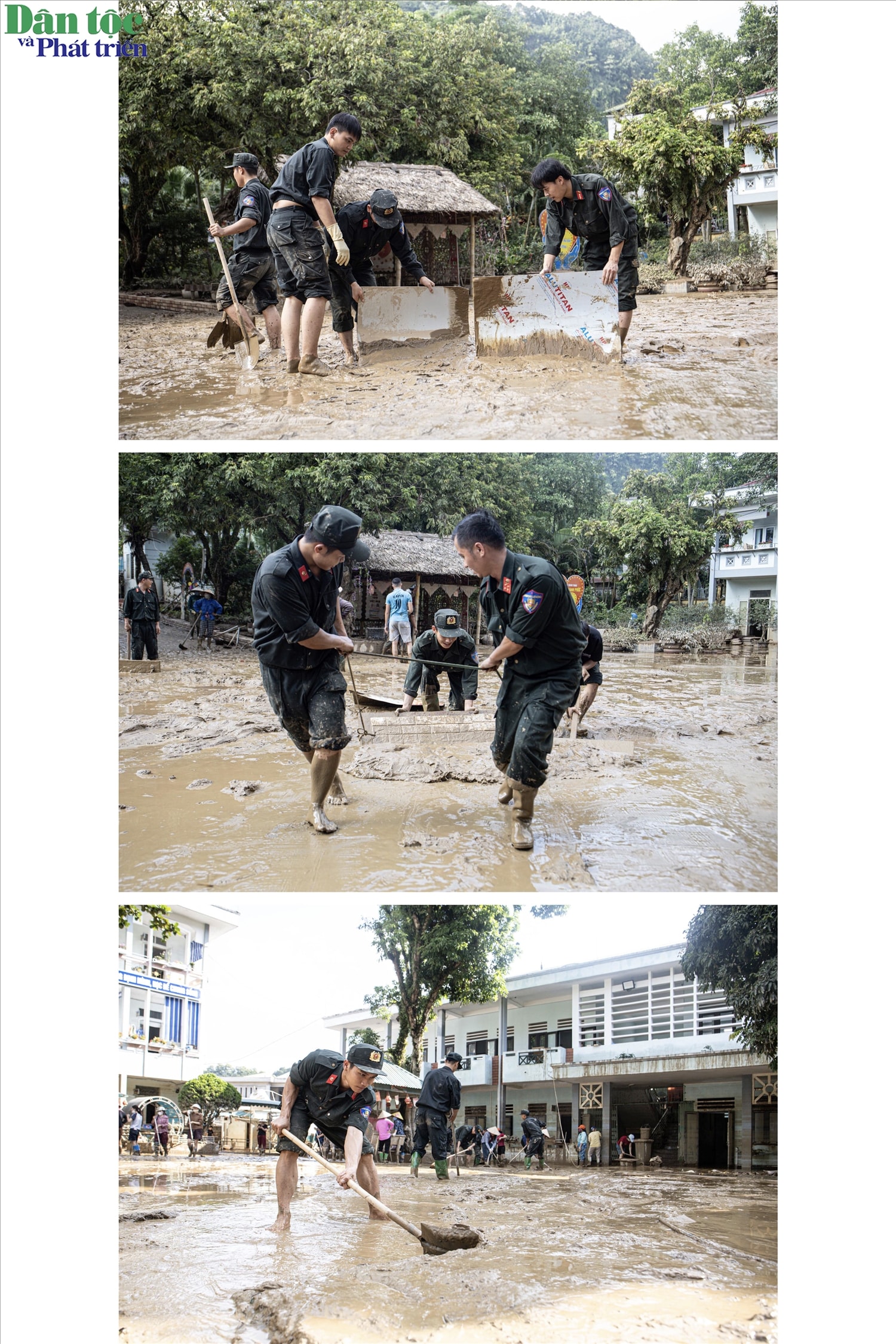 Cán bộ, chiến sĩ Phòng cảnh sát cơ động - Công an tỉnh Tuyên Quang đã có mặt tại thực địa từ nhiều ngày nay để cùng nhà trường khắc phục hậu quả thiên tai.