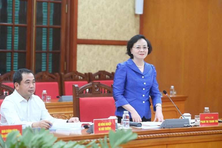 Đồng chí Phạm Thị Thanh Trà, Ủy viên Trung ương Đảng, Bộ trưởng Nội vụ, phát biểu tại buổi làm việc. (Ảnh: ĐĂNG KHOA) 